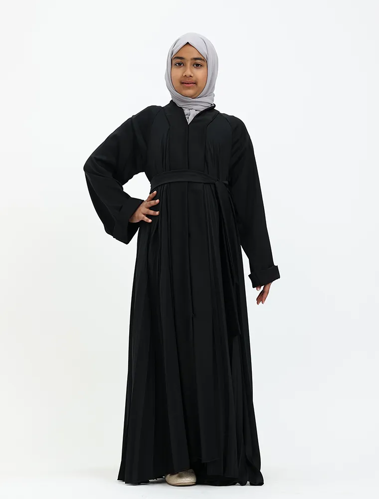 Girls Black Pleated Silhouette Abaya